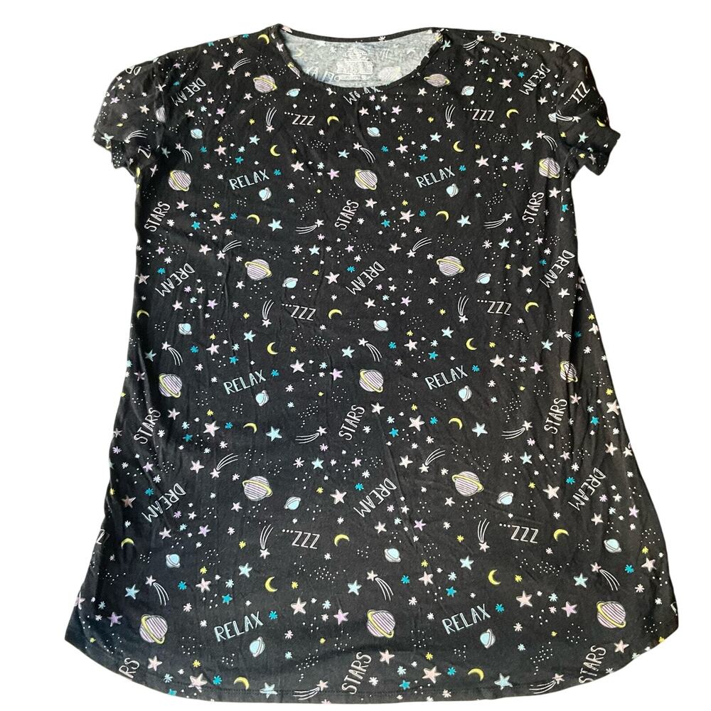 Secret Treasures Women’s Short Sleeve Knee-length Dress size L-XL, Black Stars